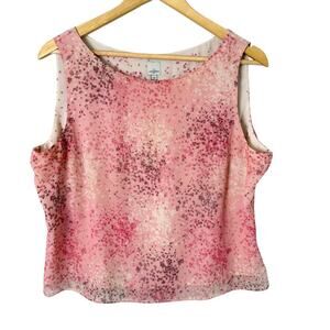 Anne Klein Pink‎ Floral Chiffon Tank Top Semi-Sheer Side Zipper, Size 14